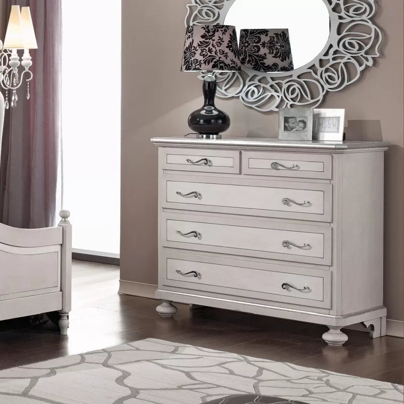  cassettiera arte povera 5 cassetti legno shabby tortora grigio 116x51x101 (1475) - Mobili 2G