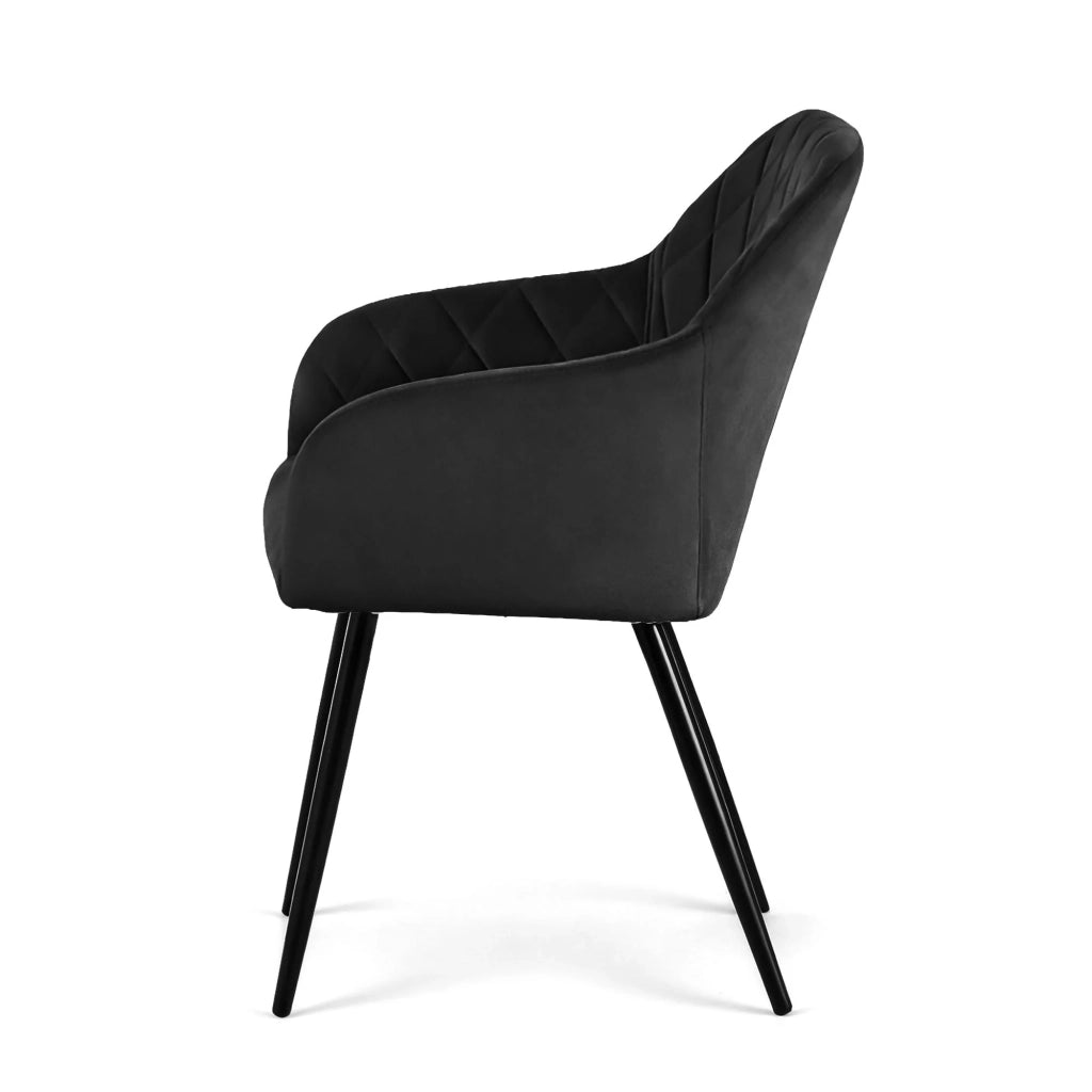 Set di 6 Sedie in velluto con cuciture a rombi VELTO Nero gambe nere