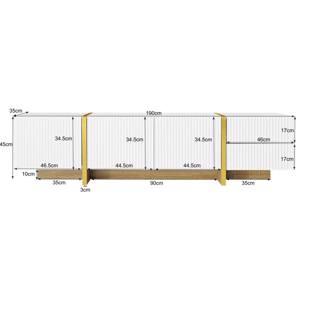 Combinazione TV lowboard e sideboard 190x35x45 cm in MDF e PB bianco