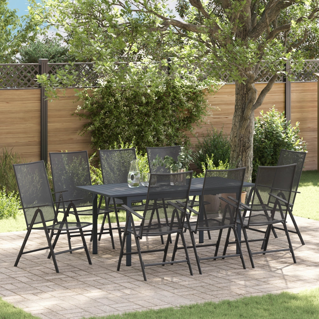 Set da Pranzo da Giardino da 9 Pezzi in Acciaio Antracite