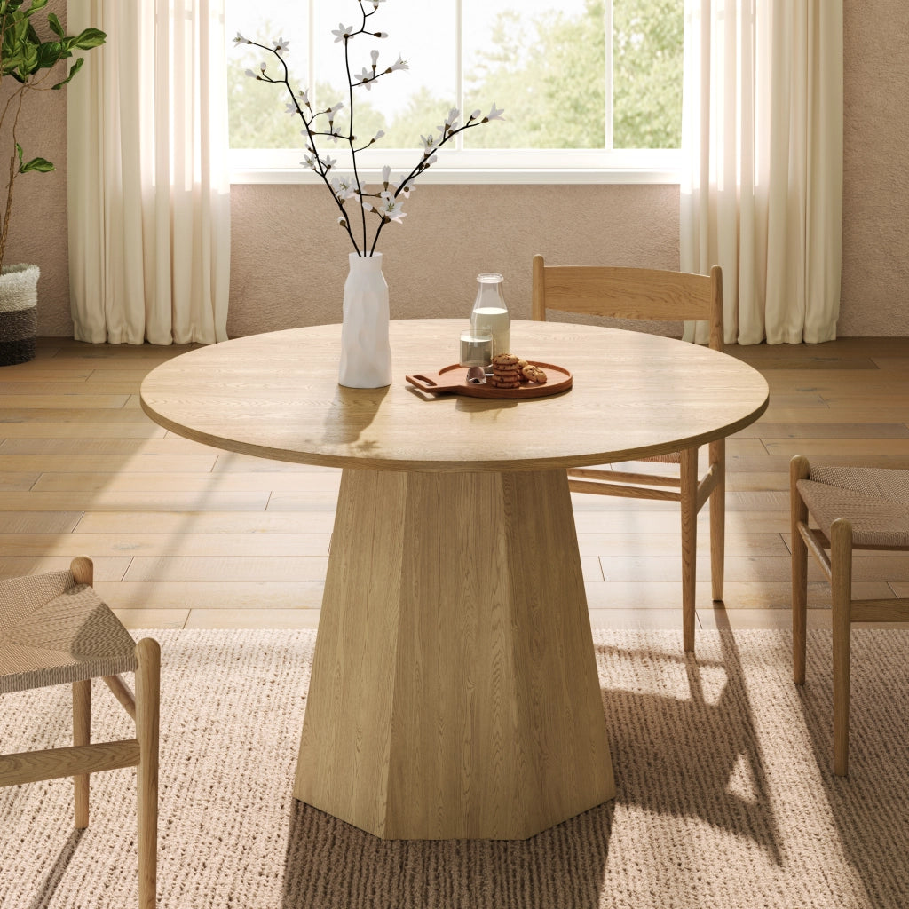 Tavolo da pranzo rotondo per 4-6 persone in MDF effetto rovere, stile scandinavo, per interni, diametro 120 cm