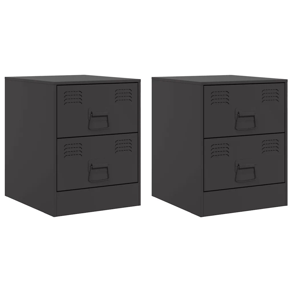 Comodini 2 pz-Set di 2 Tavolino da notte Neri 34,5x39x44 cm in Acciaio 463117