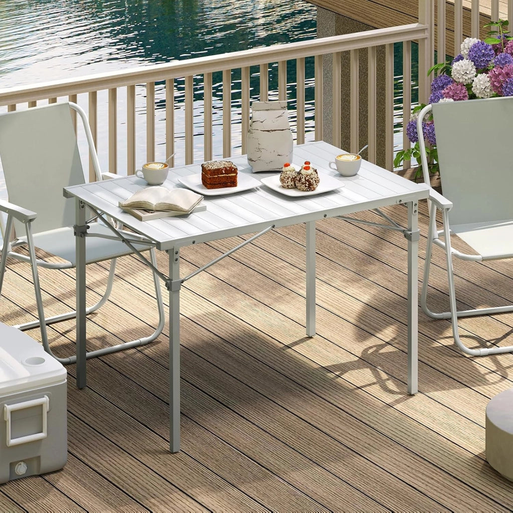 Tavolo Campeggio Pieghevole in Alluminio Tavoli Richiudibili Portatile da Giardino Picnic Buffet Tavolino da balcone, Esterno/Interno, Elevata capacità di carico 104×69×70cm Argento