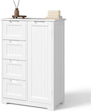 Armadietto per bagno con 4 cassetti, Armadietto autonomo, Armadietto laterale con anta e divisore regolabile, per bagno, ingresso, 30x60x85CM,Bianco