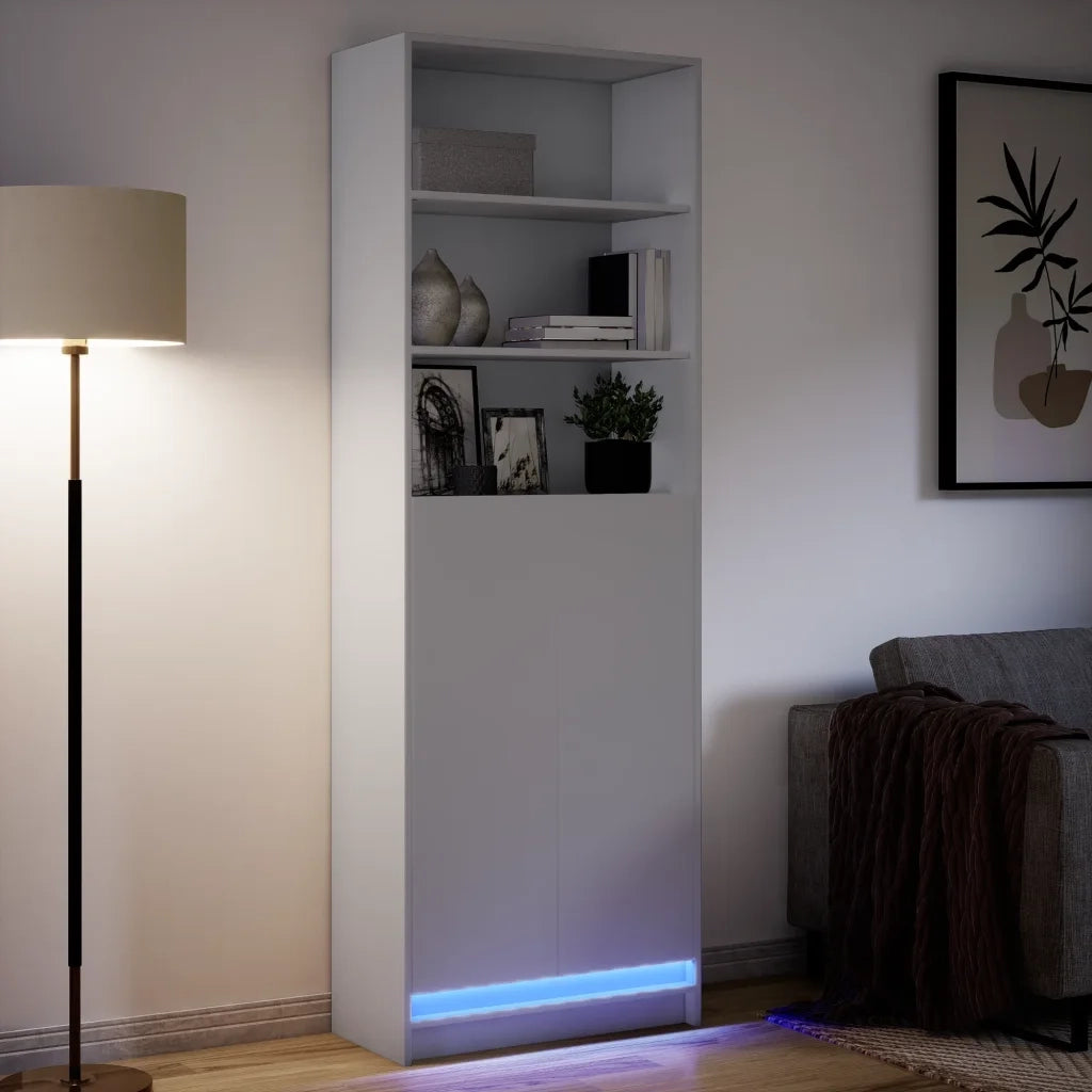 Credenza con LED Bianca 69x32,5x200 cm in Truciolato