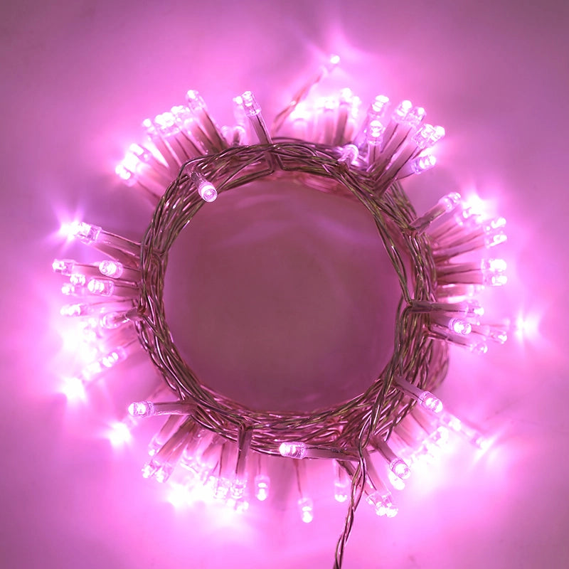 CATENA LUMINOSA 500 LED ROSA CAVO TRASPARENTE DA 25 METRI CON TRASFORMATORE 31V - IDEALE PER CASA GIARDINI E VETRINE