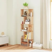 Mobile Libreria in Legno a 5 Ripiani con Divisorio, 60x24x184.5 cm, Color Legno