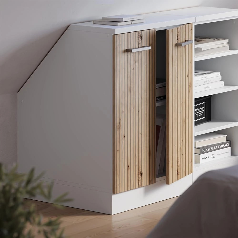 Mobile sottotetto Rion, Rovere artigianale, 60 x 81.6 cm con 2 porte, carcassa 60 cm profondità, adatto per il salvaspazio sotto tetti spioventi
