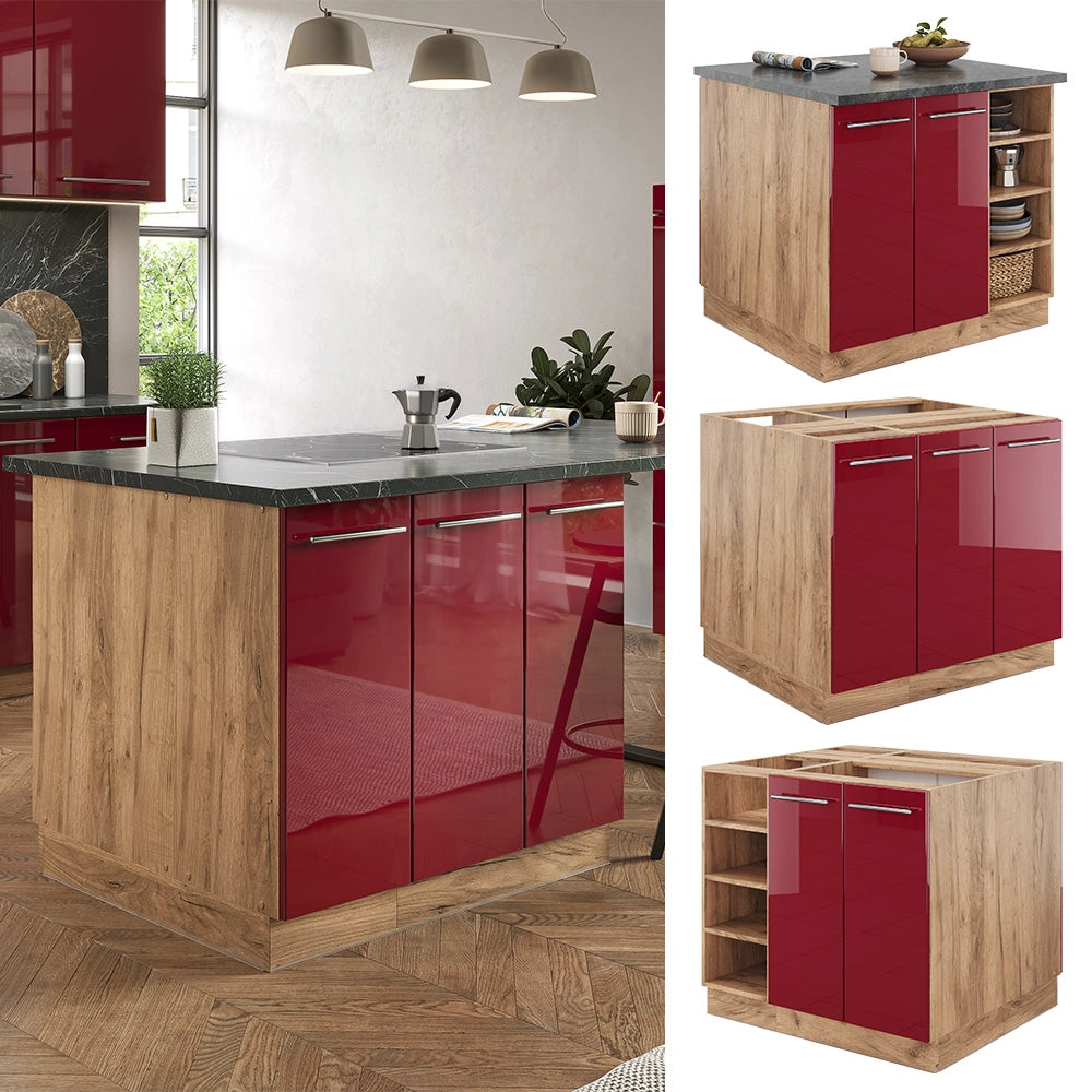 Isola cucina Fame-Line Bordeaux lucido/Rovere dorato 90 cm senza piano di lavoro Vicco