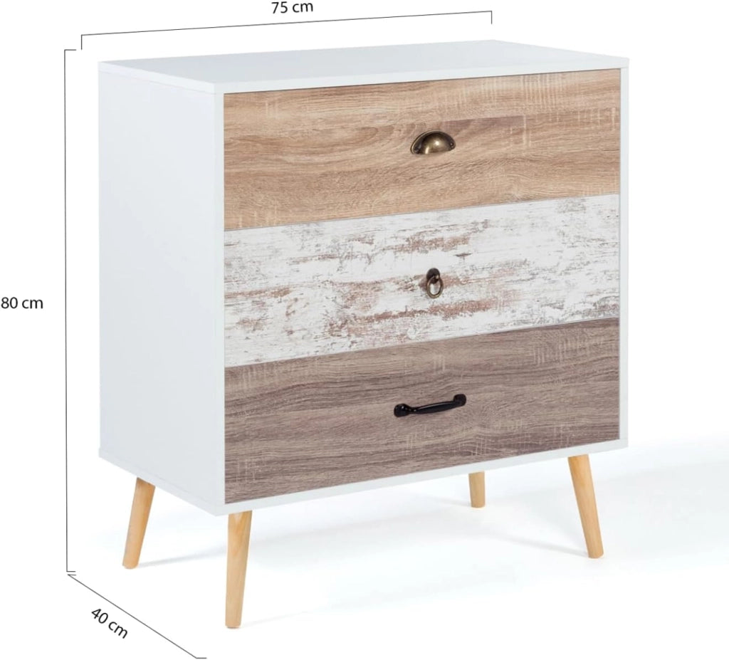 Cassettiera a 3 cassetti scandinavo BAHIA