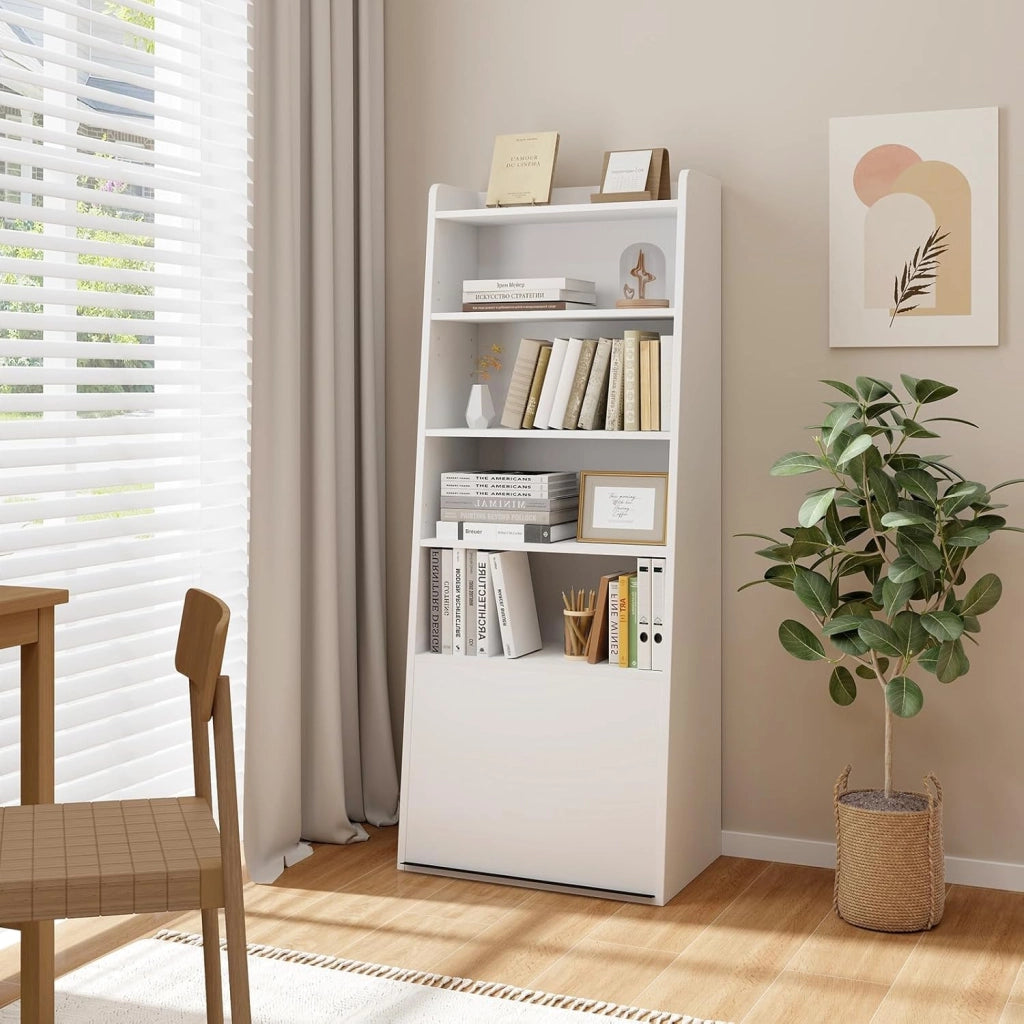 Libreria a 6 livelli, libreria autoportante a scala con 2 ripiani regolabili e porta ribaltabile, espositore multifunzionale con kit anti-ribaltamento, per soggiorno, camera da letto, casa,