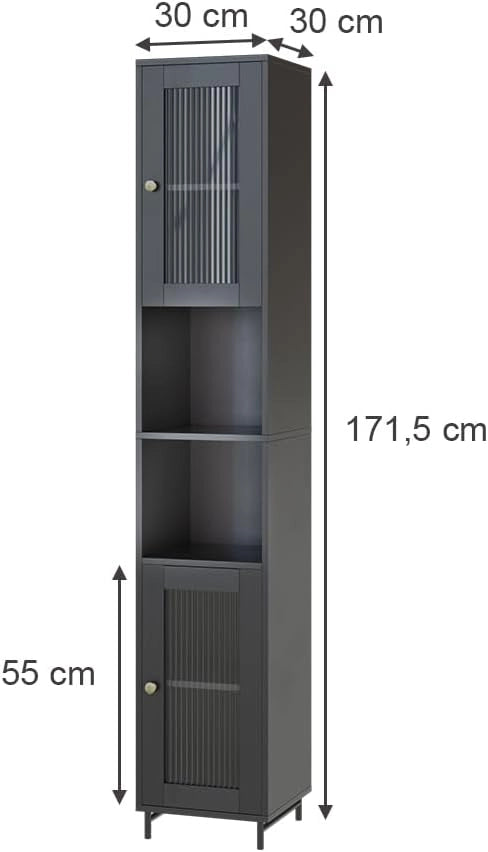 Mobiletto da bagno Malte, Grigio, 30 x 171.5 cm, per la conservazione di accessori da bagno e combinabile con Malte