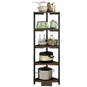 Libreria Scaffale Angolare 5Piani Metallo e Legno MDF 40x40 H120cm Nero Marrone