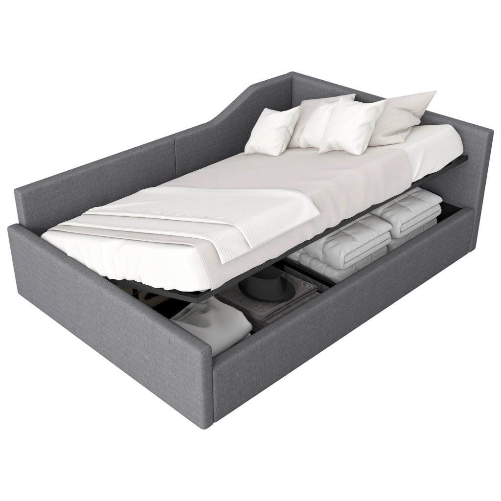 Letto a Divanetto 140x200 cm; Contenitore - Con Schienale e Bracciolo - Grigio