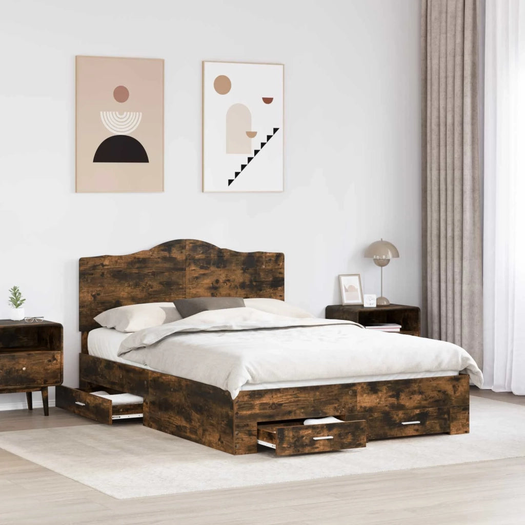 Struttura del letto Rovere fumé 140 x 190 cm Legno multistrato