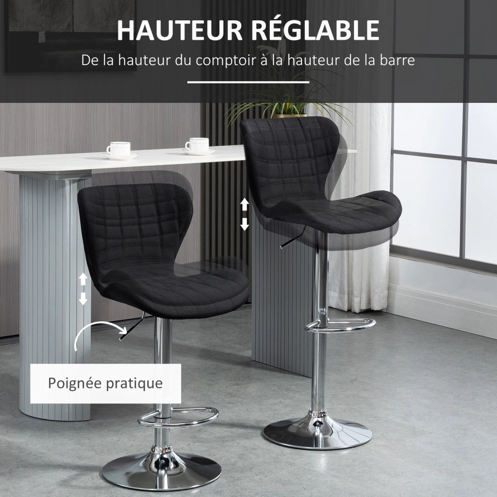 Sgabello da Bar Design Moderno Regolabile Girevole 360¡ã ¨C Zephmum ¨C Lino Nero 59-81 cm