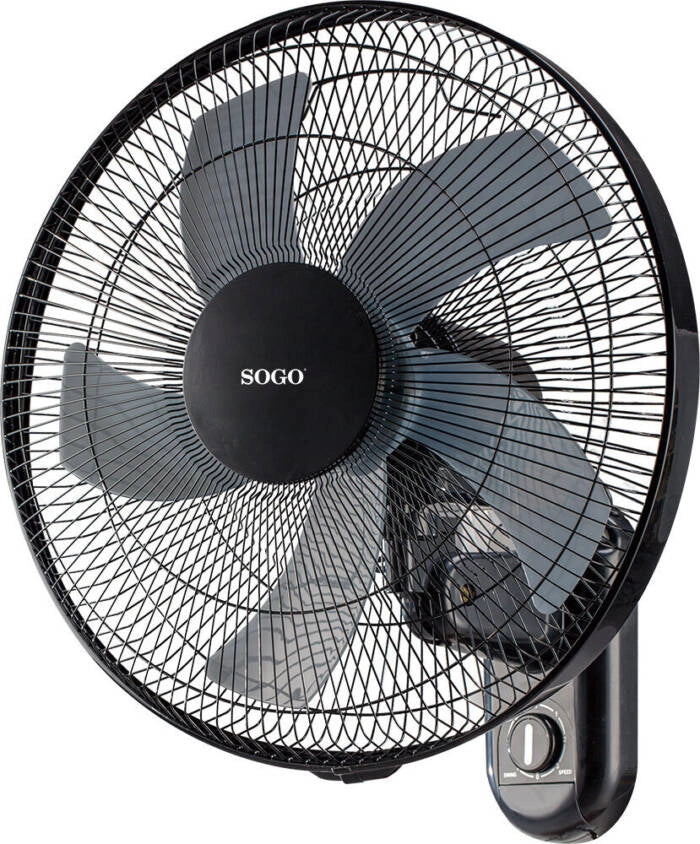 Ventilatore da parete 40 cm con oscillazione, 3 velocità e 5 pale 50W con tiranti comando e inclinazione regolabile - Sogo