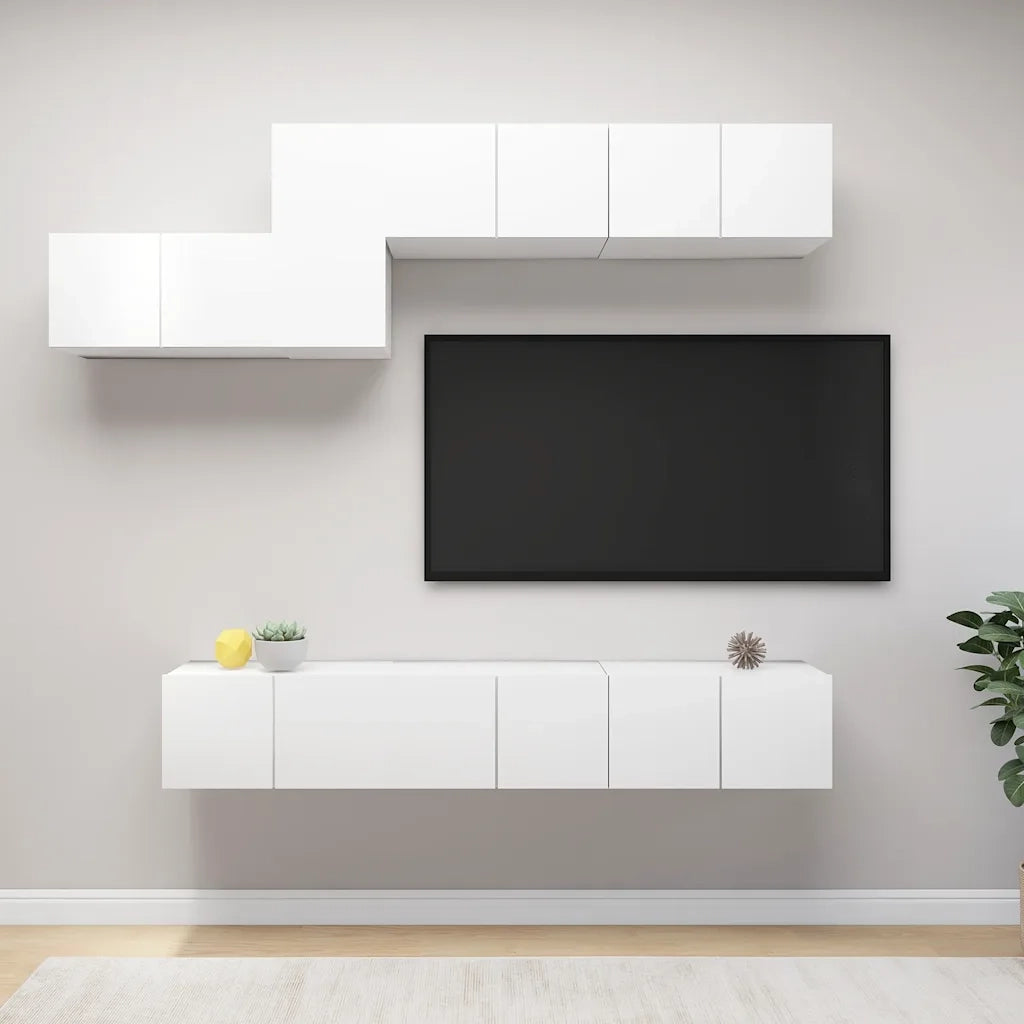 Set Mobili Porta TV 7 pz Bianco in Legno Multistrato 3078729