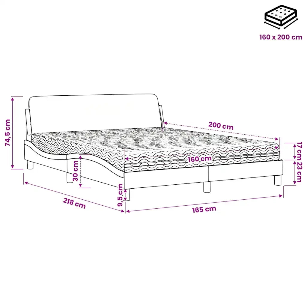 Letto con Materasso Dover Marrone Scuro 160x200cm Tessuto 3208427