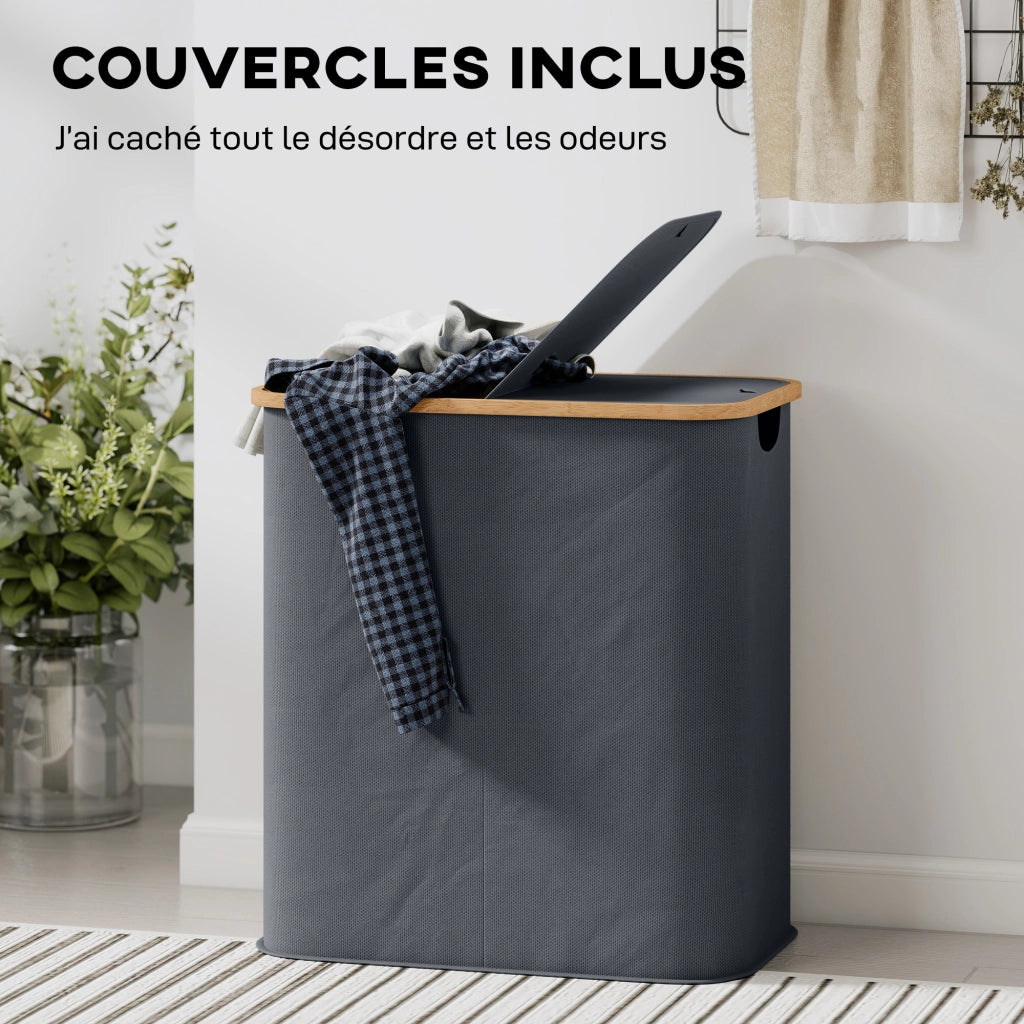 Cestino bucato doppio pieghevole 80 L ¨C zephmum ¨C grigio con coperchio