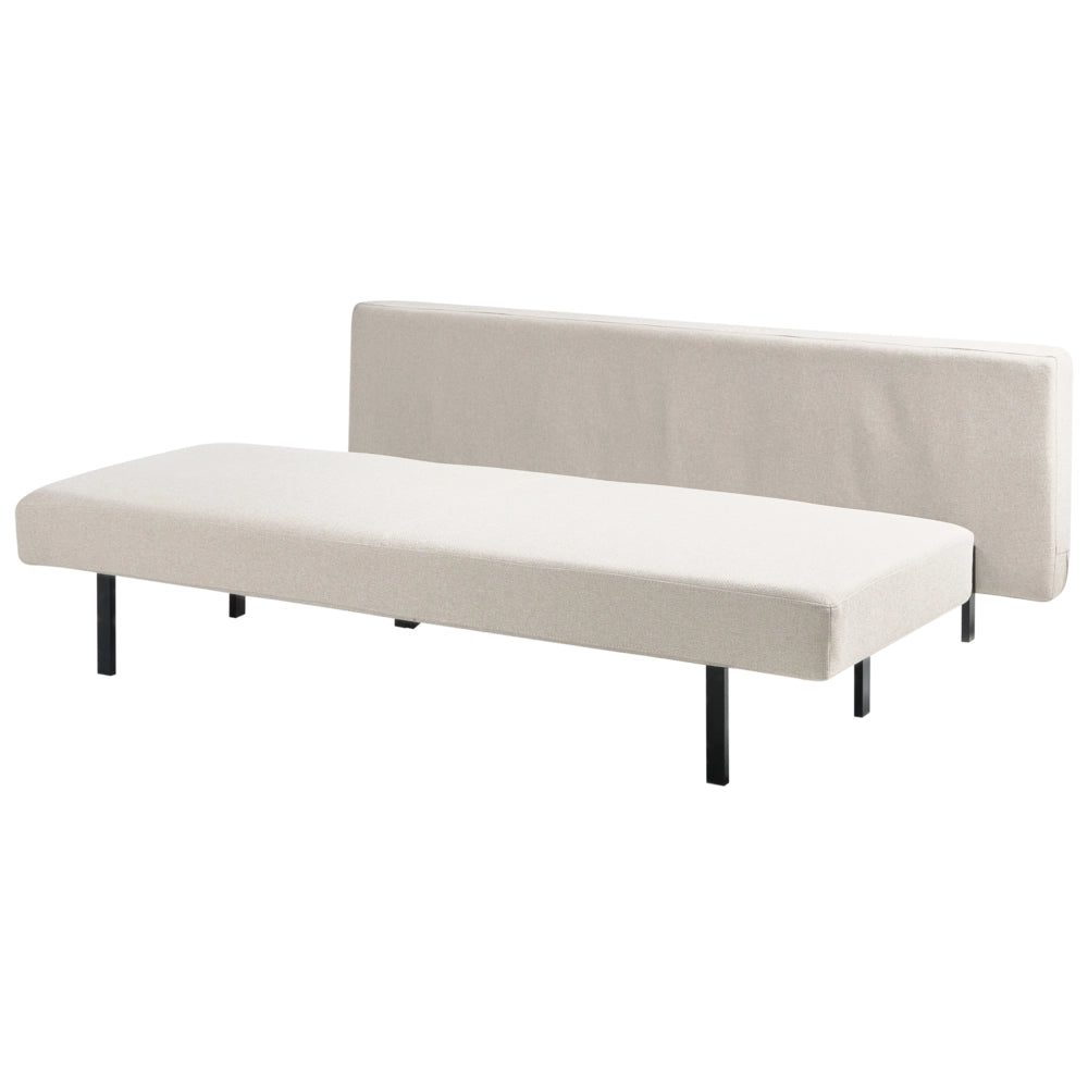 Divano letto bianco sporco Rivestimento in tessuto nero Gambe in ferro Funzione letto Cuscini dello schienale senza braccioli con fodere sfoderabili