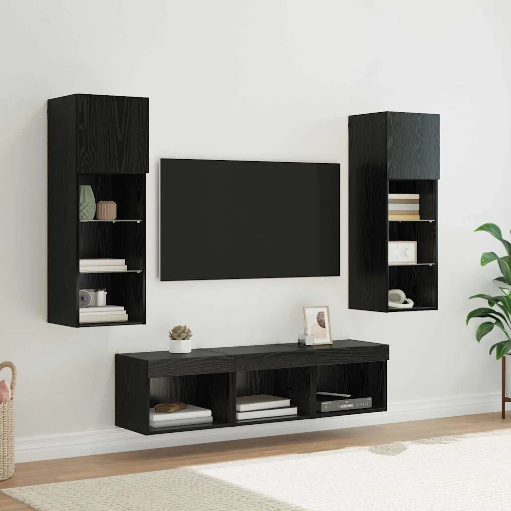 Unità per TV a Muro 5 pcs Rovere Nero Legno multistrato 3402925