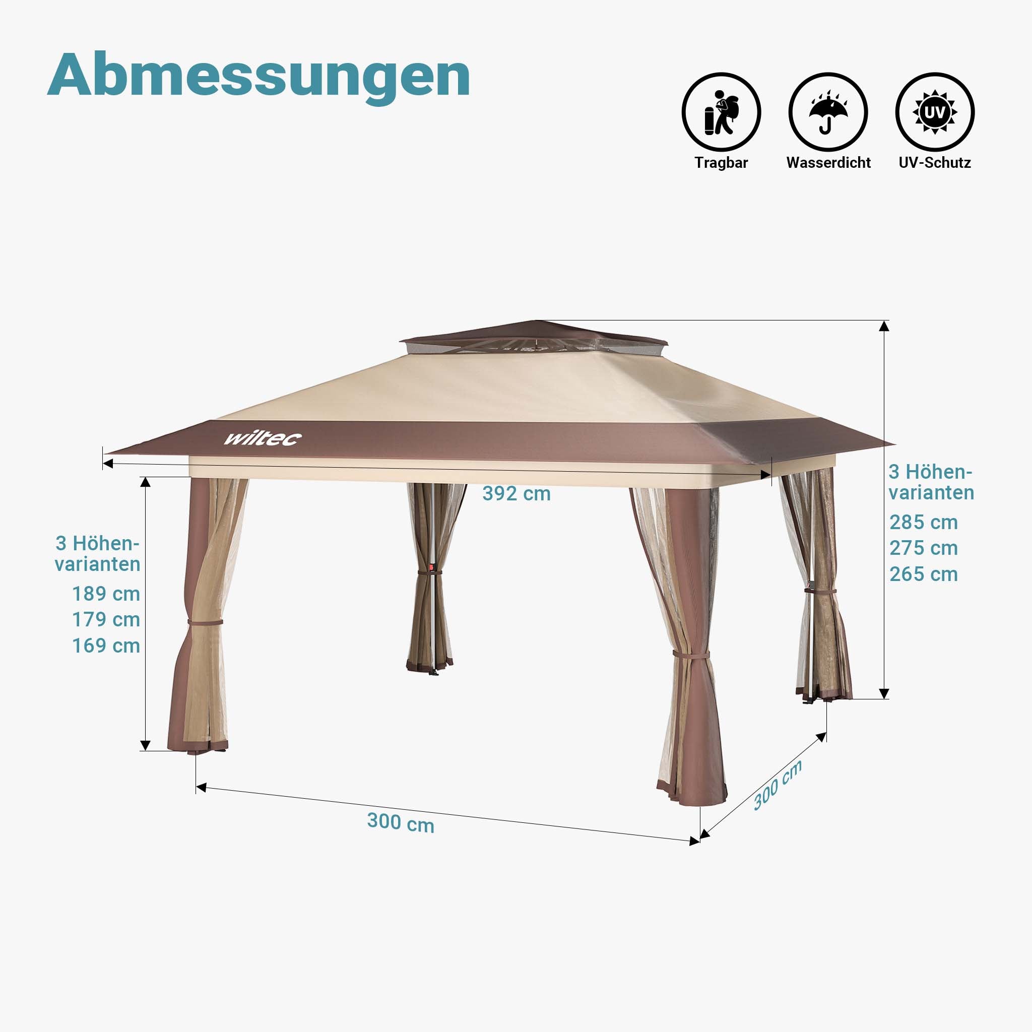 Gazebo pieghevole con zanzariera, beige 4 x 4 m, impermeabile, UV 50+, Tendone per feste