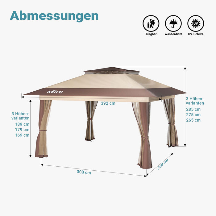 Gazebo pieghevole con zanzariera, beige 4 x 4 m, impermeabile, UV 50+, Tendone per feste