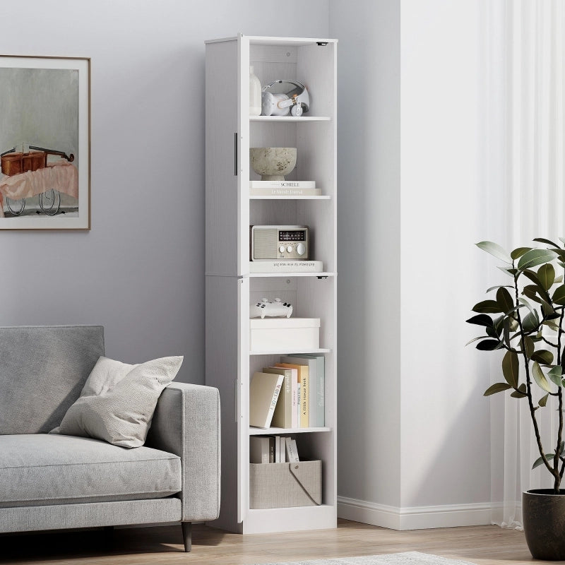 Mobile bagno alto e stretto con 2 ante e ripiani regolabili, 40 x 35 x 180 cm, bianco