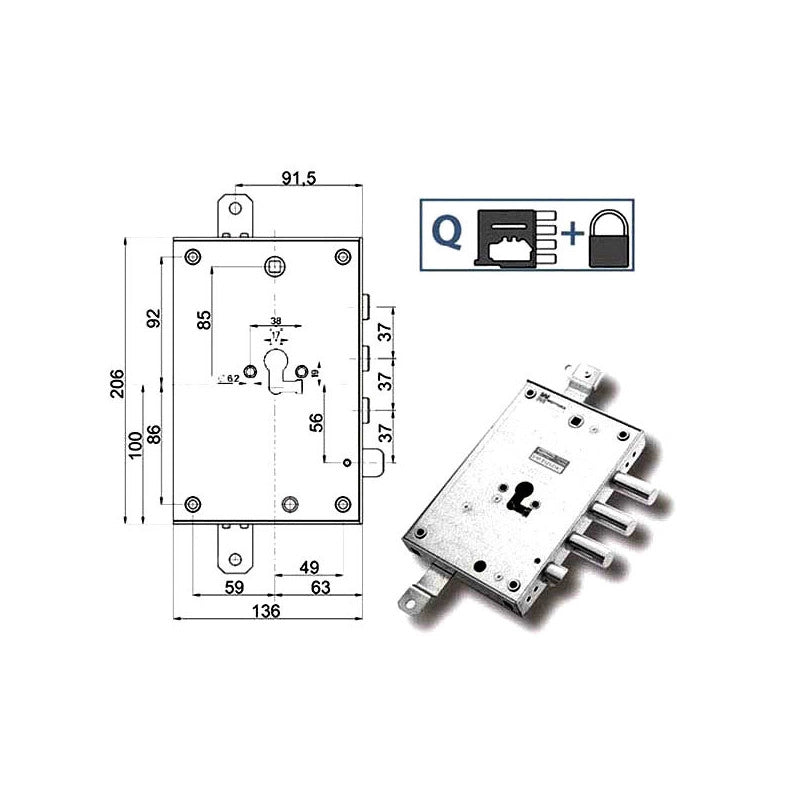 Serratura Sic.Triplice Sx 89857 Mottura