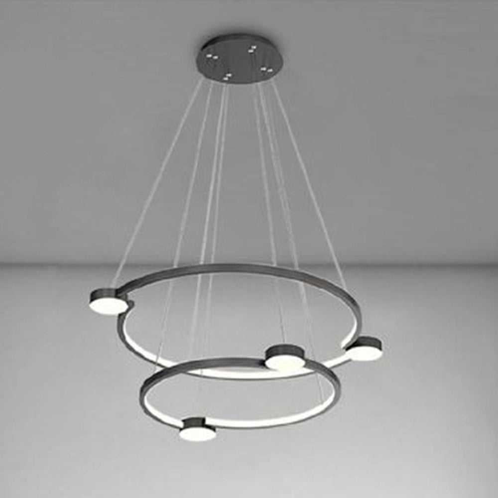 Trade Shop - Lampadario A Sospensione Led 60w 2 Cerchi Con Telecomando Design Moderno Nero 71125 -