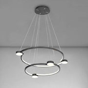 Trade Shop - Lampadario A Sospensione Led 60w 2 Cerchi Con Telecomando Design Moderno Nero 71125 -
