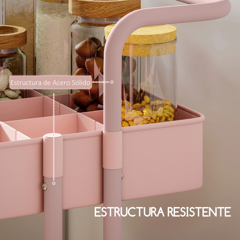 Carrello Multiuso con Cassetti e Ganchi ¨C zephmum ¨C Rosa 42x38x86,5 cm