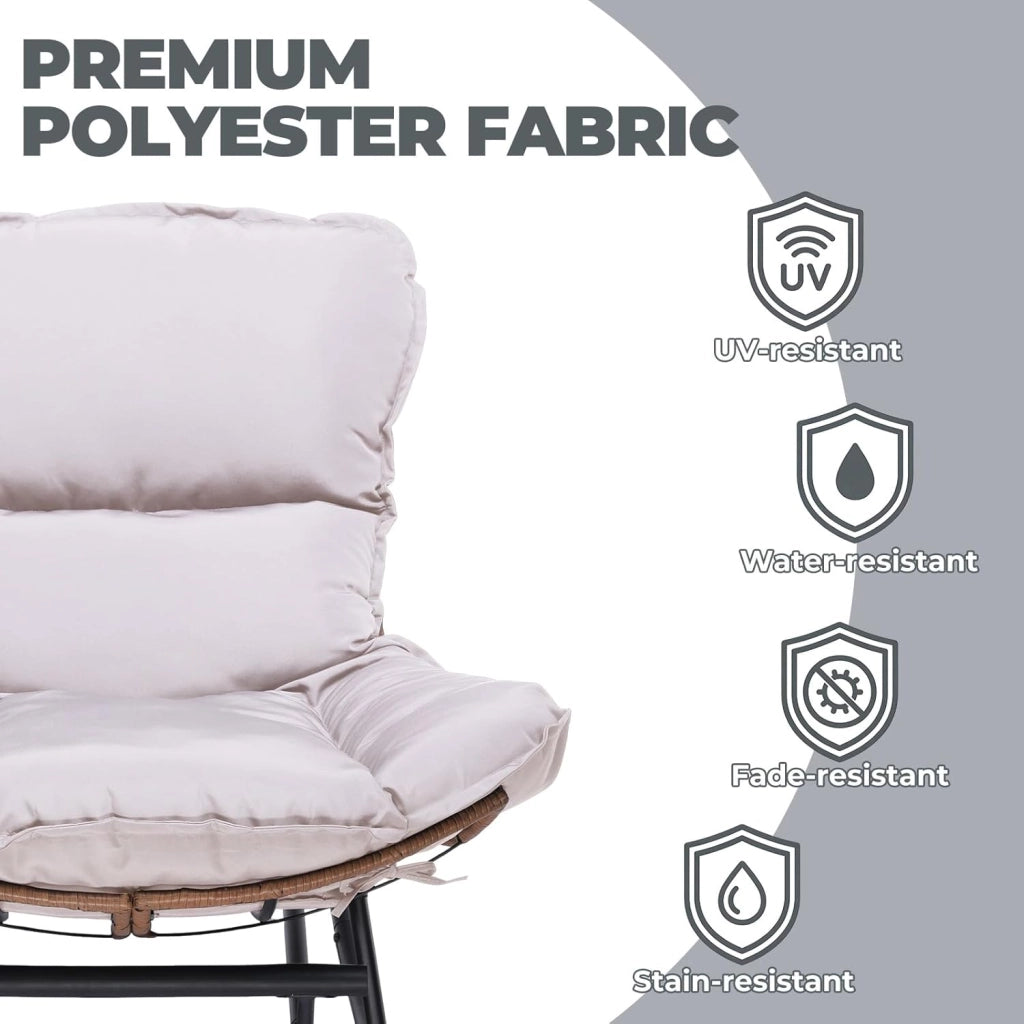Sedia a dondolo, poltrona relax, struttura in acciaio, poggiapiedi estraibile, portata fino a 136 kg, per dormire, soggiorno, terrazza, giardino, beige