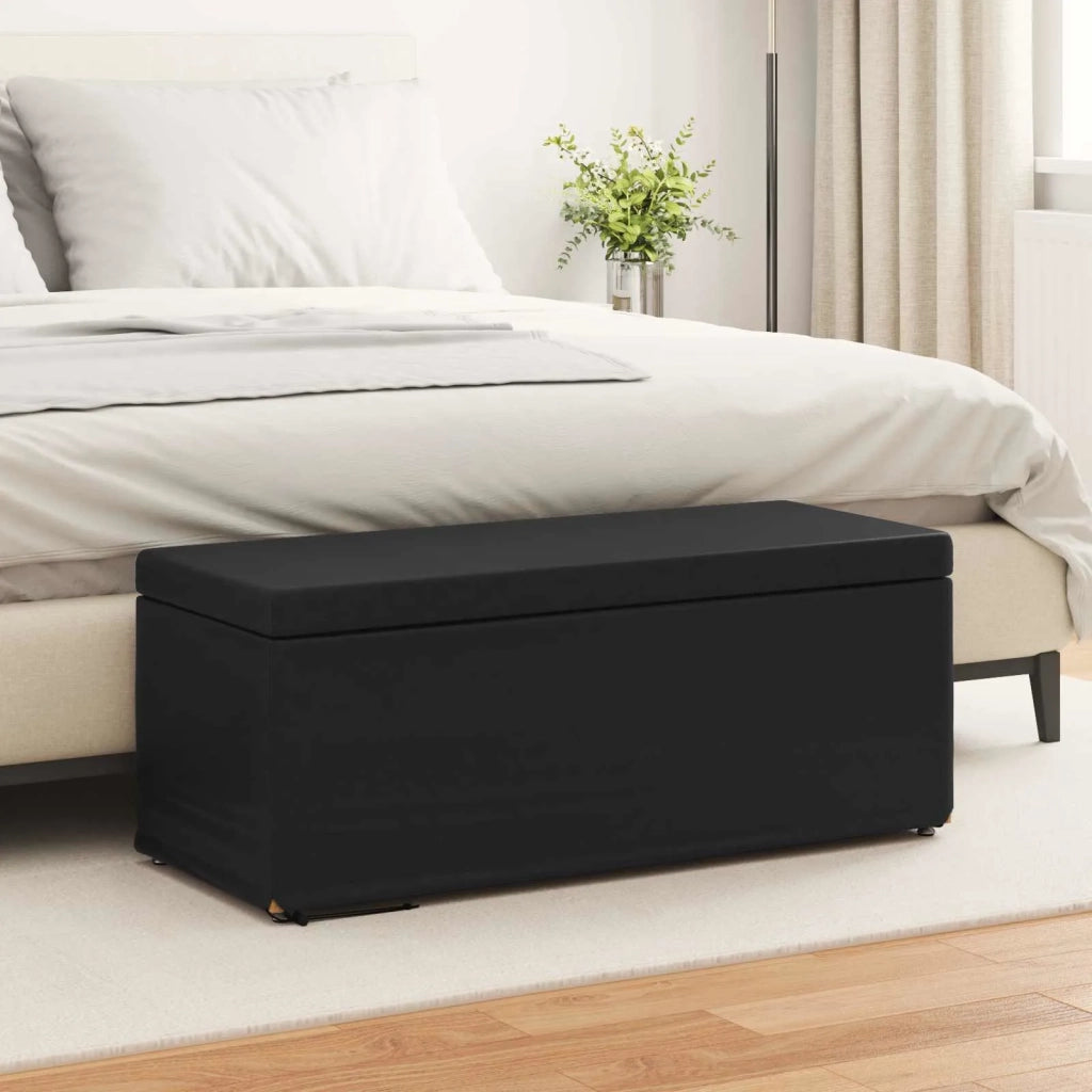 Pouf Nero Pelle Sintetica e Legno Ingegnerizzato