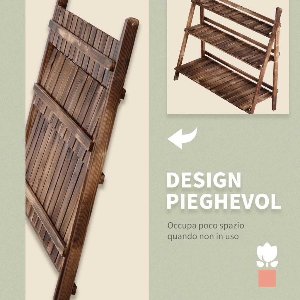 EasyComfort Portapiante Pieghevole Portavasi in Legno di Abete con 3 Livelli Scaffale da Esterno per Piante Portafiori 100x37x93cm