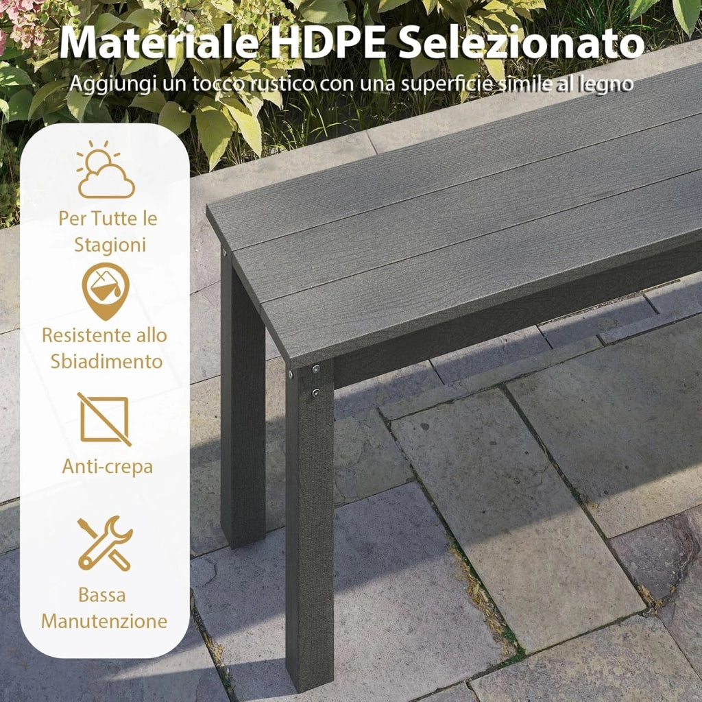 Panchina da Esterno in HDPE 140 x 35 x 45 cm, Panca da Giardino Senza Schienale per 2-3 Persone, Panchina dello Spogliatoio per Patio e Cortile, Portata 340 kg (Grigio)