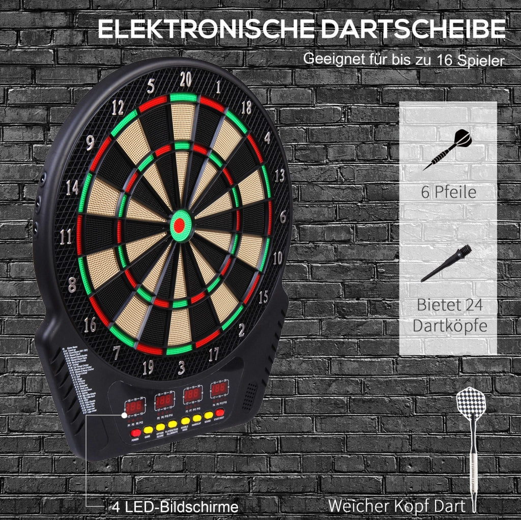 Bersaglio elettronico ULEVR per freccette con 27 giochi, 243 varianti, 6 freccette e 4 display LED, nero