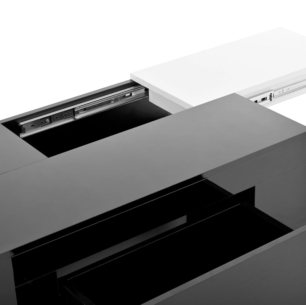 Tavolino da caffè LED estraibile 80x50x35;5 cm in MDF nero e bianco