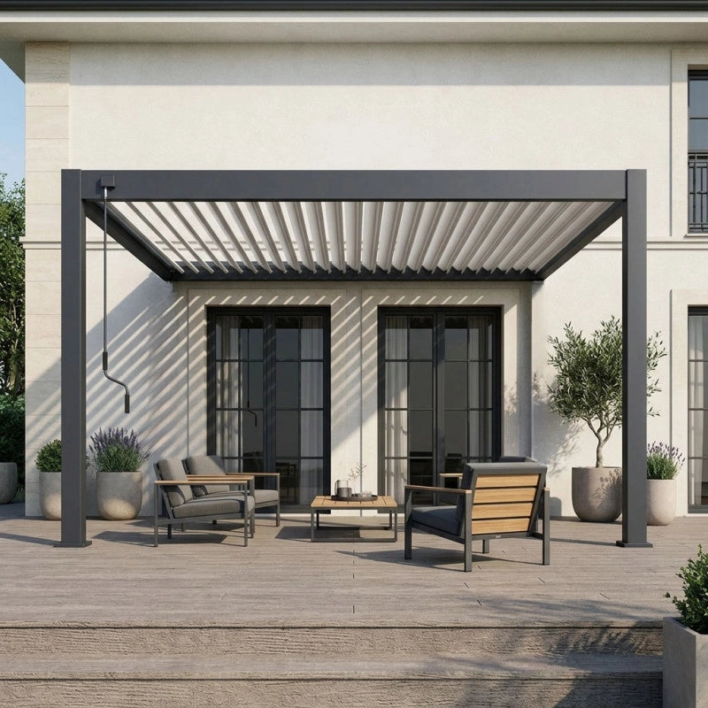 Pergola Bioclimatica Addossata Collezione VS 4x4M - Antracite/Bianco - V2
