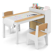 Set tavolo e sedie per bambini con 2 sedie-Set Tavolino per bambini per stanza giochi Naturale e Bianco