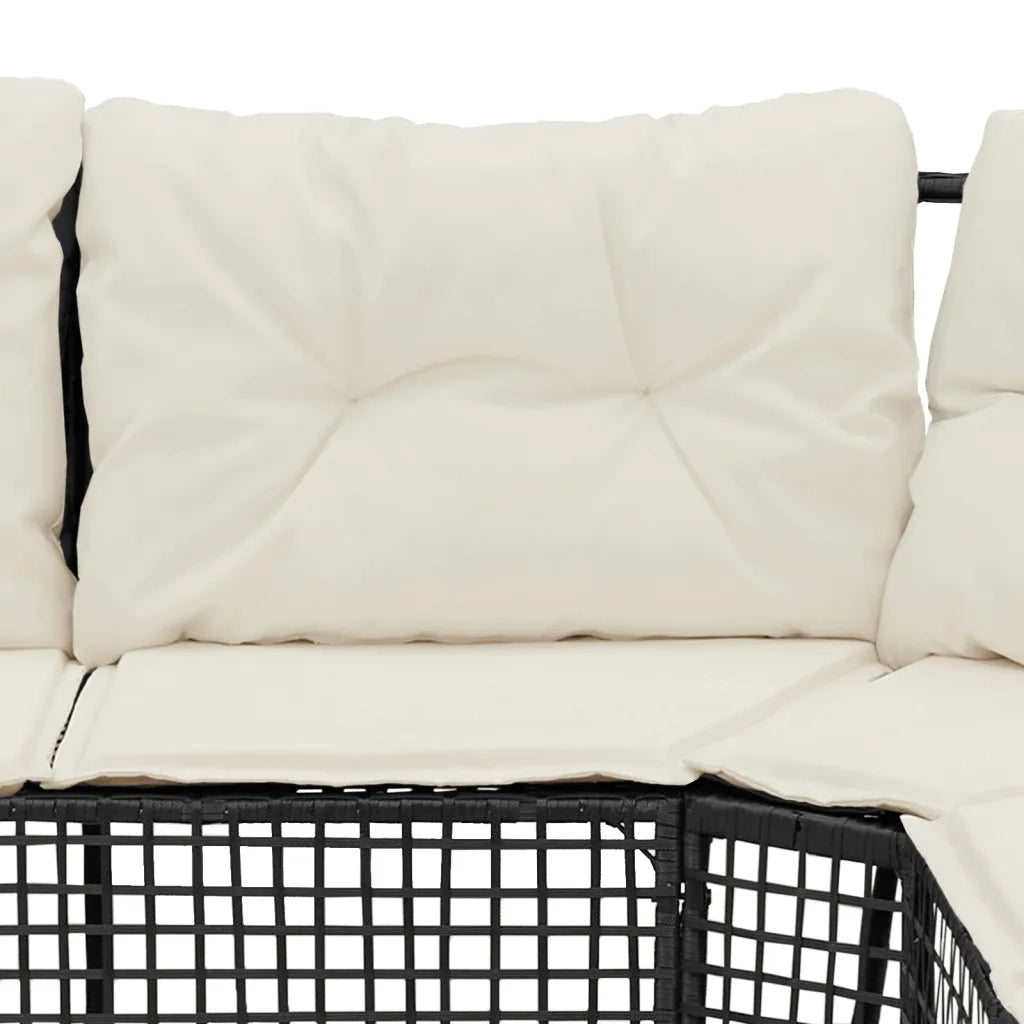 Divano da Giardino a L con Cuscini e Pouf-Sofa da Giardino-Divano da esterno Nero in Polyrattan 776273