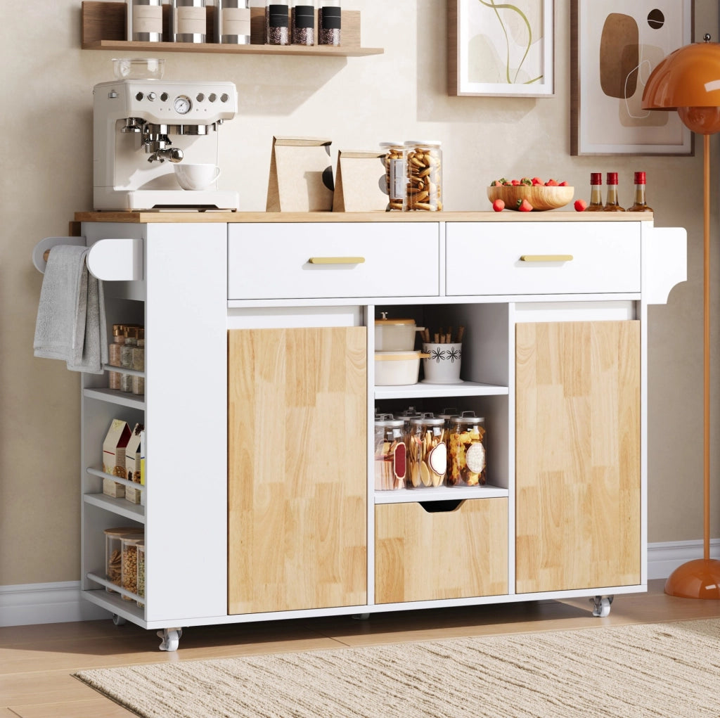 Isola da cucina mobile con piano pieghevole e cassetti