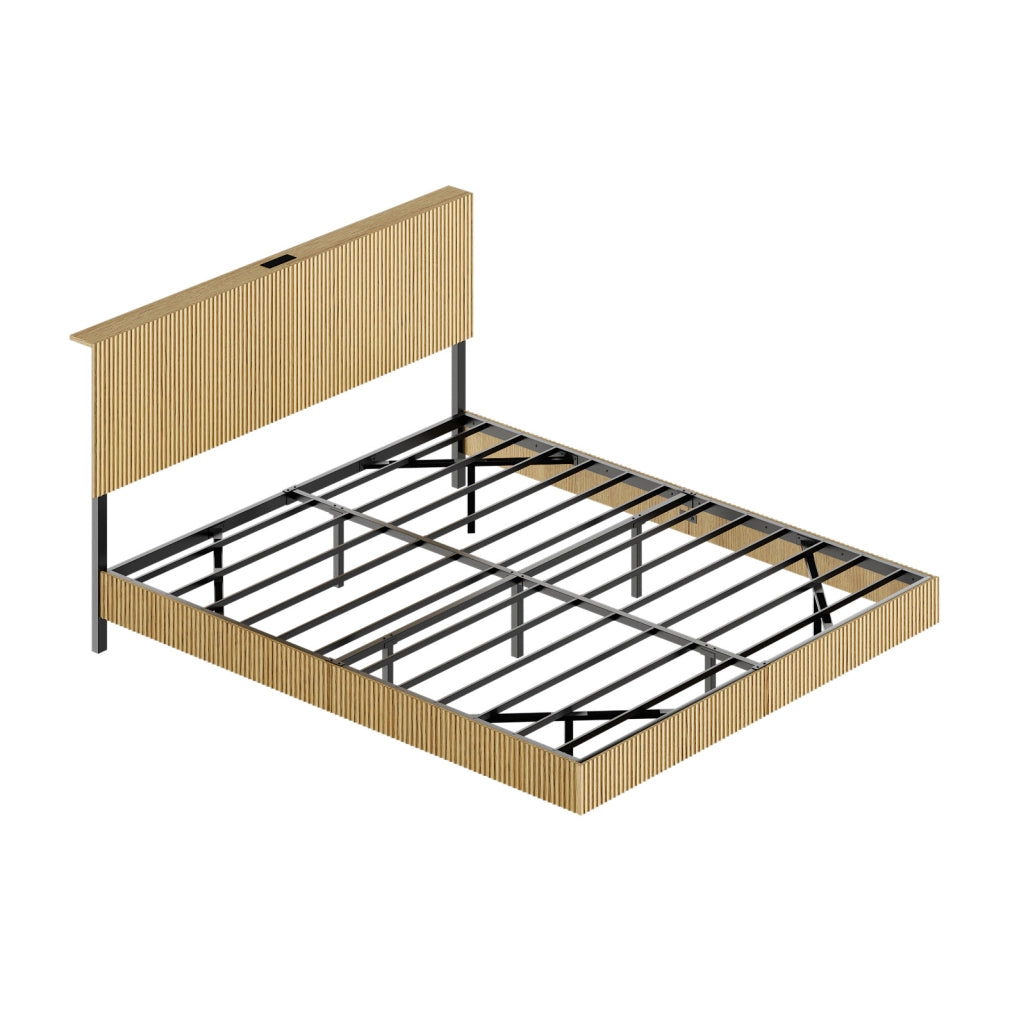 Letto sospeso 210.5x184x99.7 cm con presa integrata e luci LED RGB in metallo e pannello di particelle naturale
