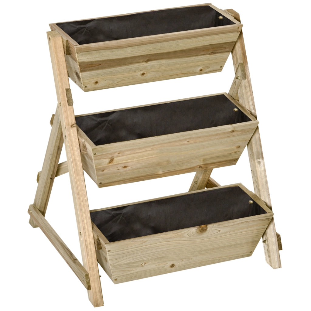 Fioriera a Scala 3 Livelli Legno per Giardino ¨C zephmum ¨C 71x61x77 cm Natural