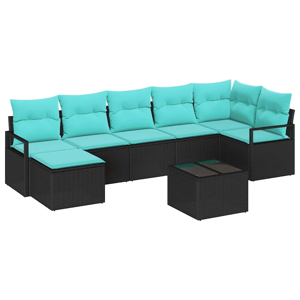 Set di divani con cuscino 8 pcs Nero polyrattan