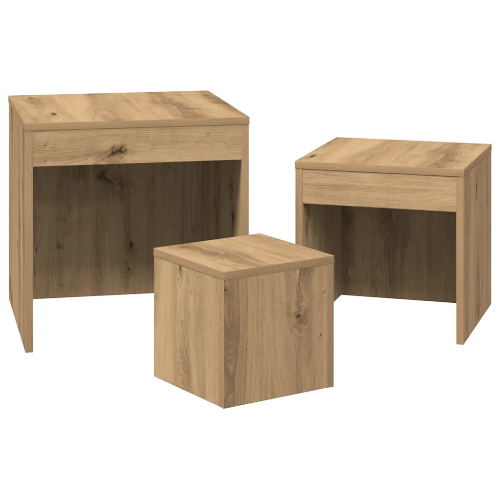 Tavolini Impilabili 3 pz Rovere Artigianale Legno Multistrato