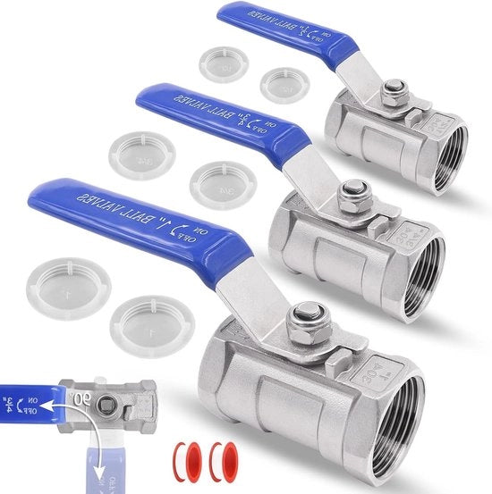 3 set di viti a sfera in acciaio inossidabile con valvola a sfera 1/2 pollici - 3/4 pollici - 1 pollici DN15 - DN20 - DN25 con manovella