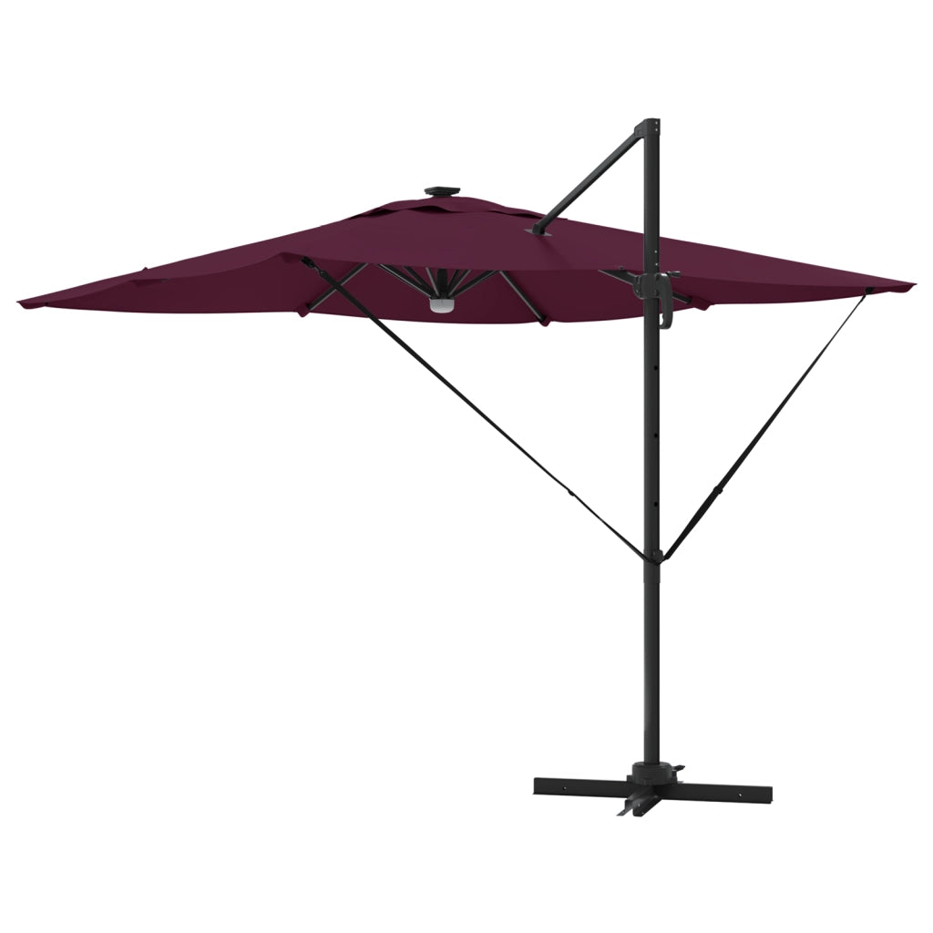Ombrellone a sbalzo Roma con LED Borgogna 286x285x270 cm Alluminio