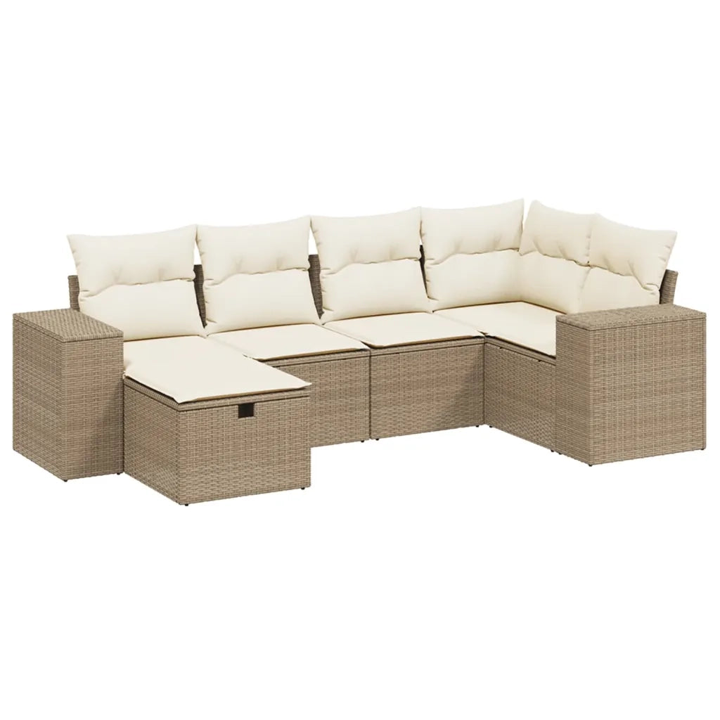 Set Divano da Giardino 6 pz con Cuscini Beige in Polyrattan